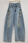 Embellished Wide Leg Jeans: BLUE