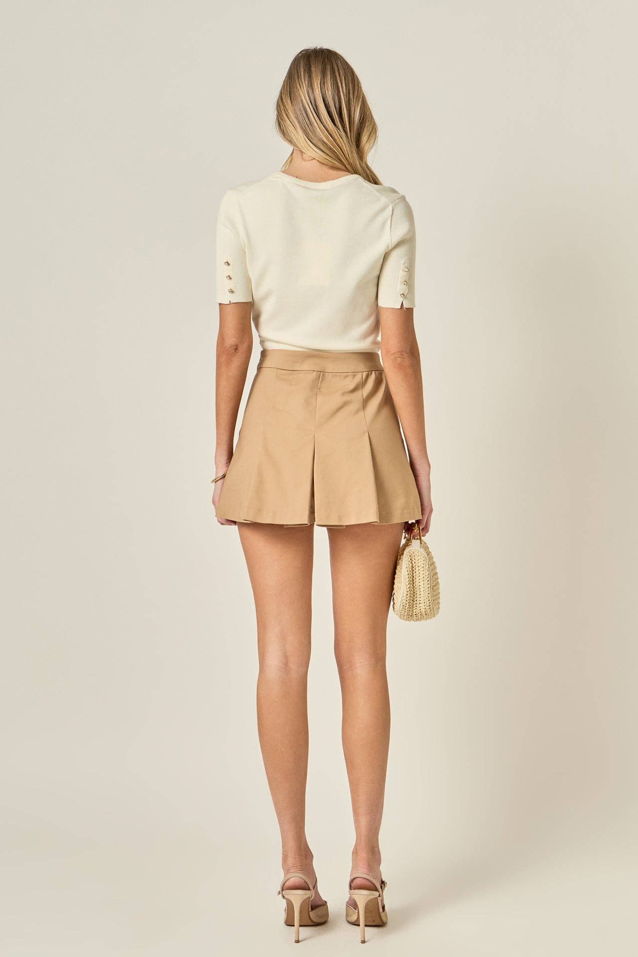 Pleated Mini Skort: Taupe