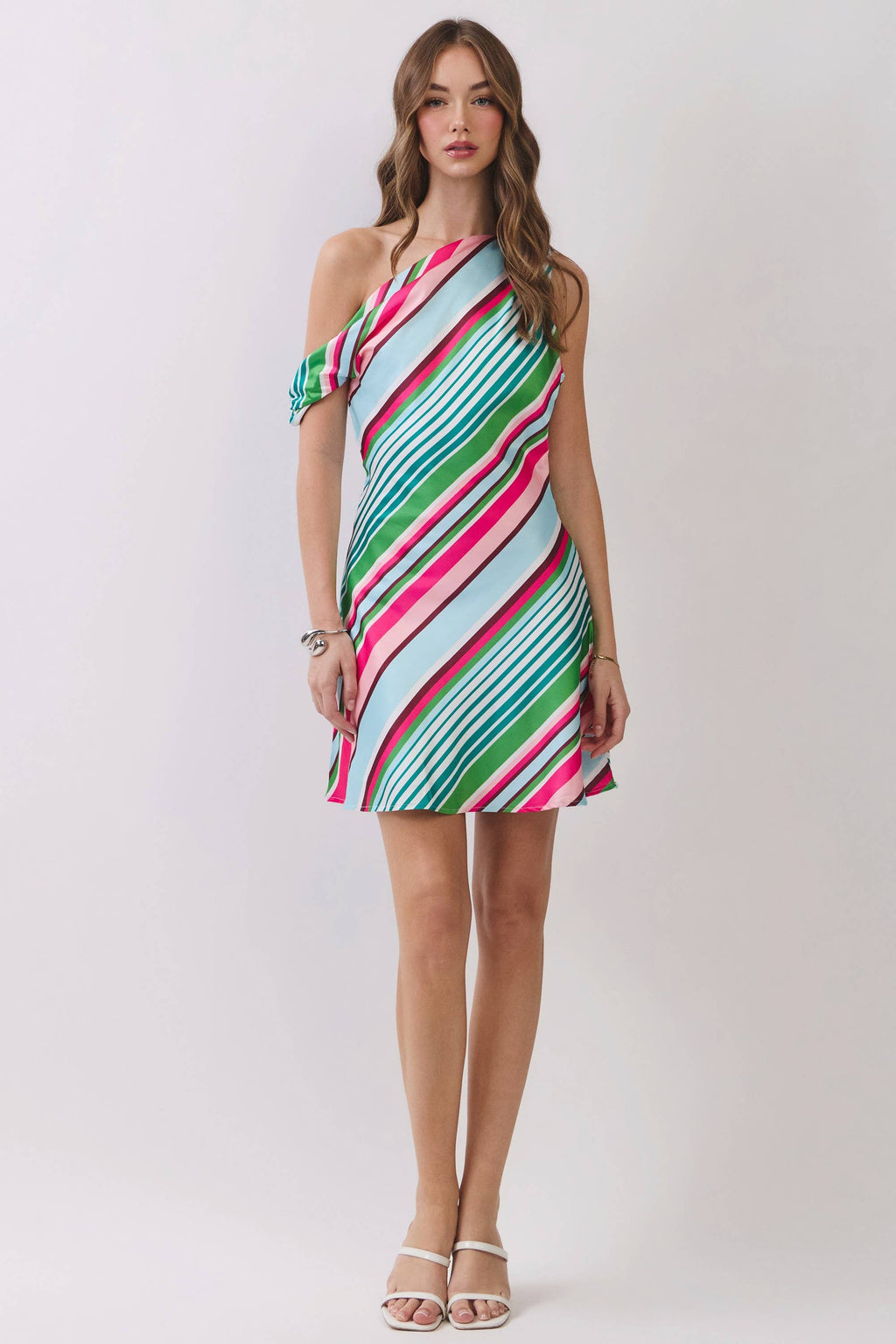 Multi Stripe One Shoulder Mini Dress
