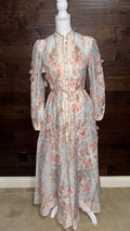 Floral Stand Collar Balloon Sleeve Swing Dress