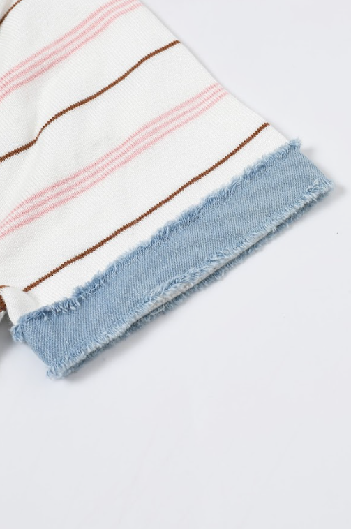 Short Sleeve Knit Dress with Stripe Pattern: Apricot Pink