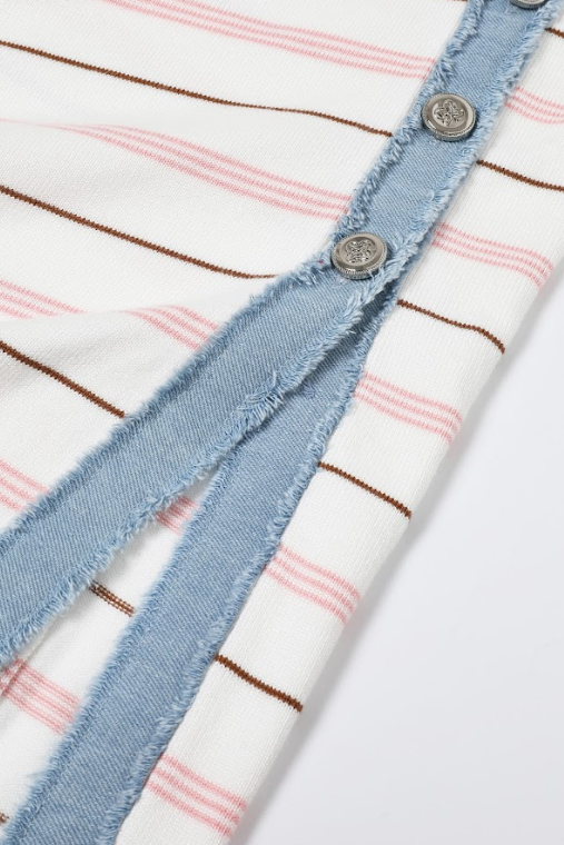 Short Sleeve Knit Dress with Stripe Pattern: Apricot Pink