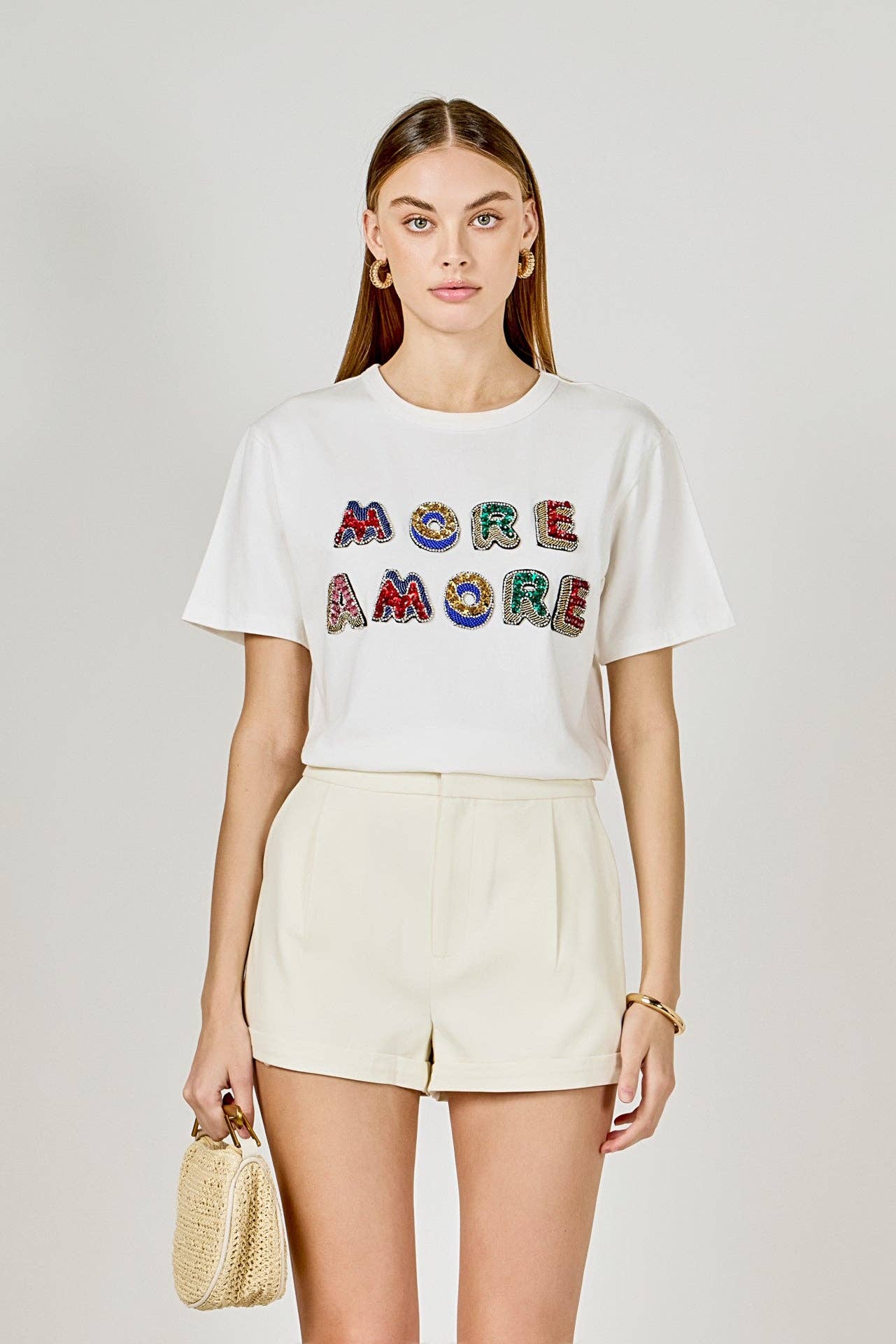 More Amore Embellished T-Shirt: White
