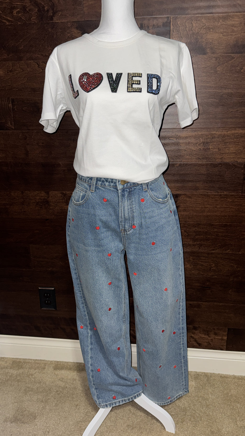 Apple Embroidered Denim Pants