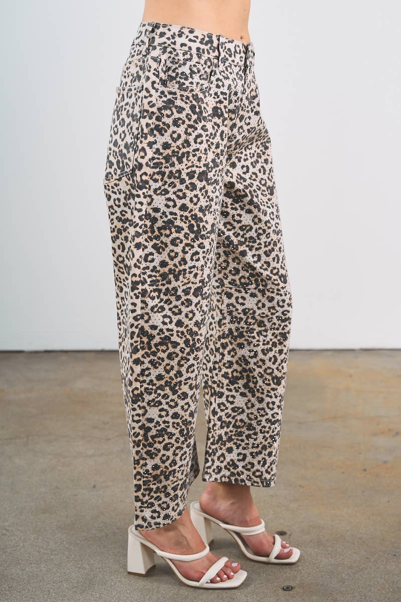 LEOPARD WITH RHINESTONE PANTS: Brown