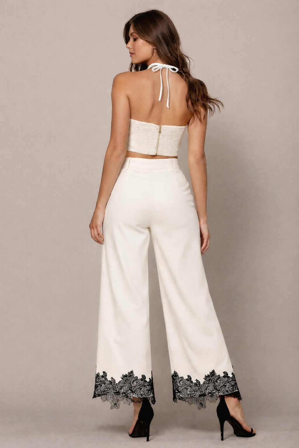 Lace crop top and Pant Set: Off White