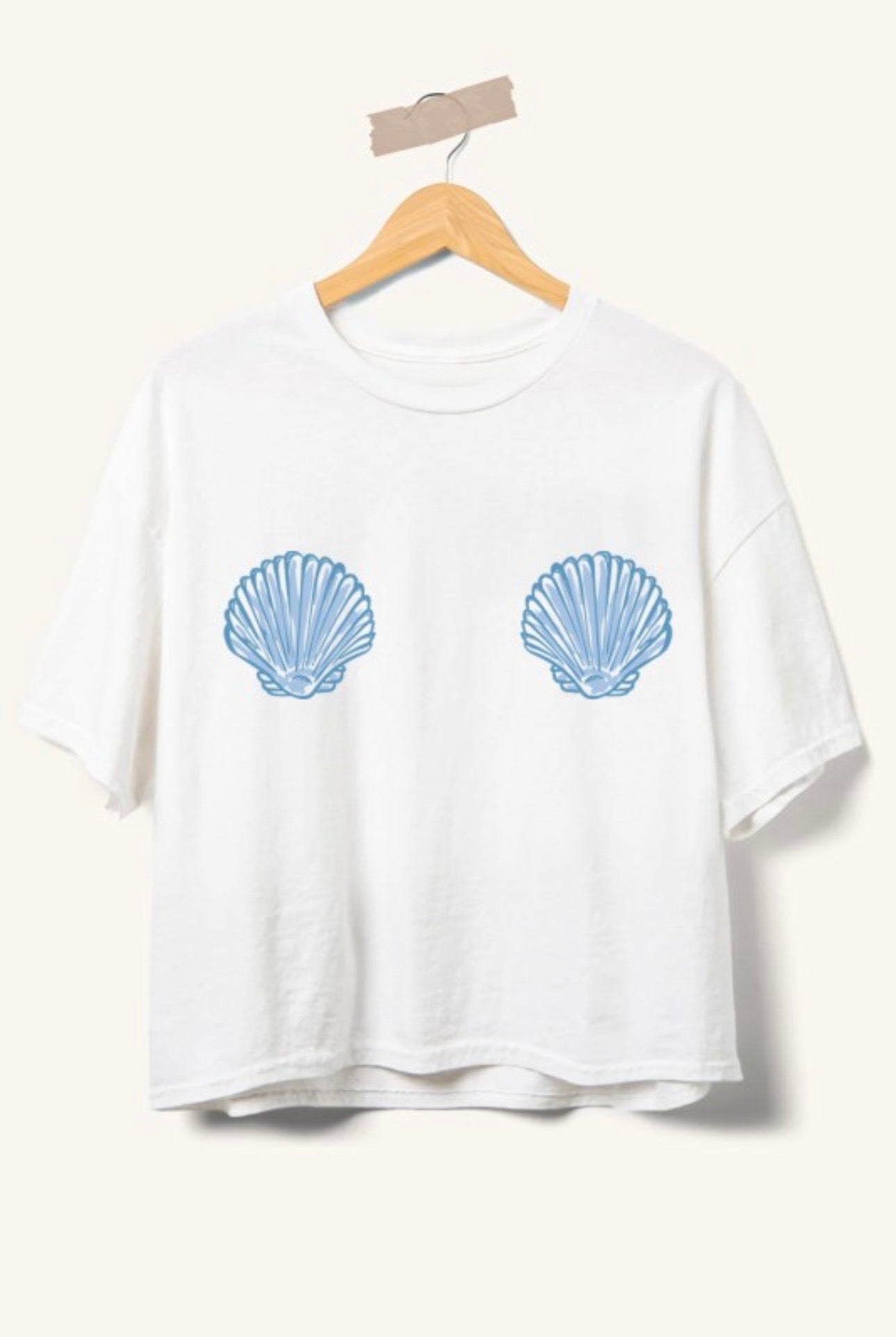 Seashell Bikini Graphic Print Boxy Tee- White