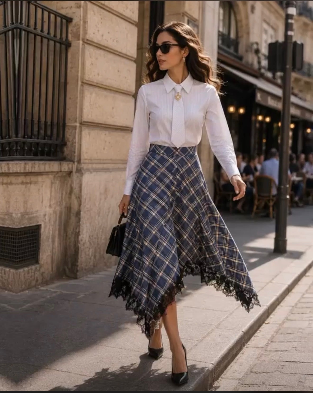 Plaid Maxi Skirt- Navy Blue