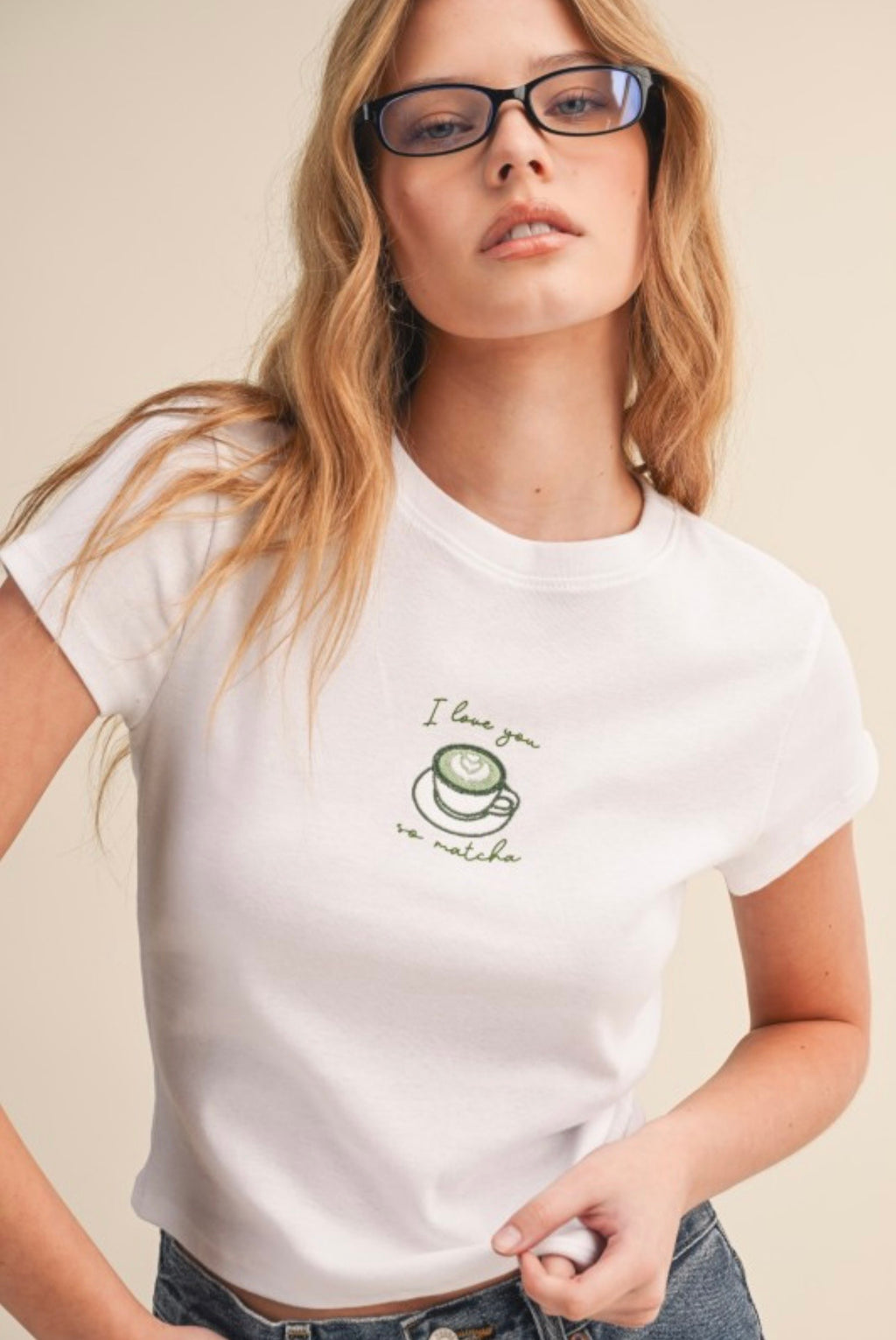 I Love You So Matcha Baby Tee Embro - White