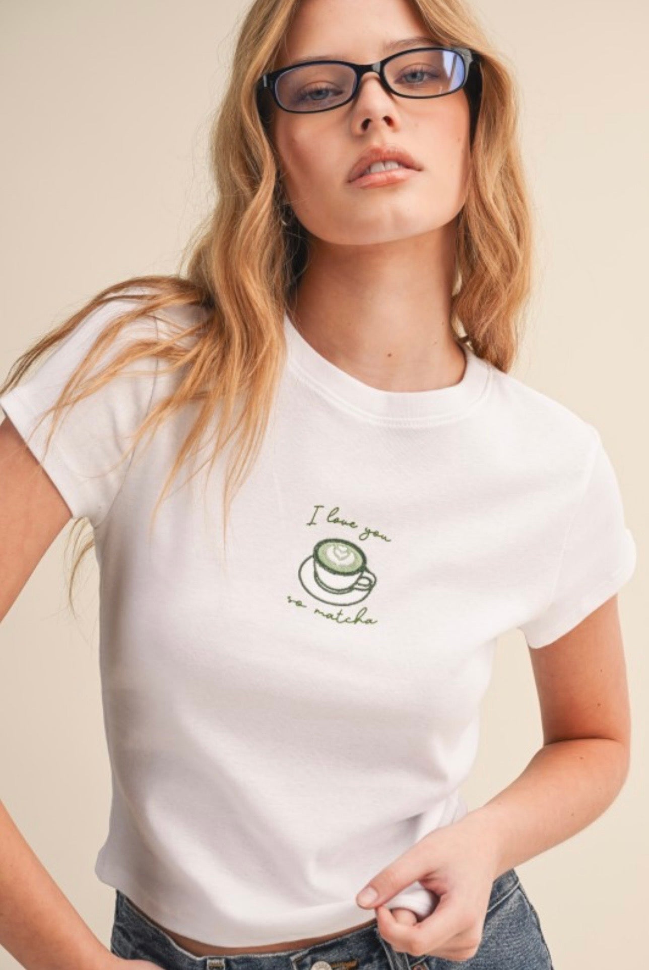 I Love You So Matcha Baby Tee Embro - White
