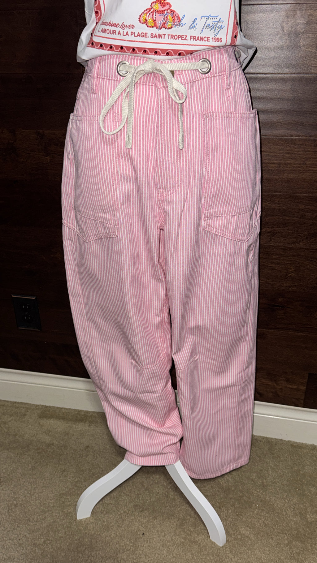 Striped Pattern Pants with Belt