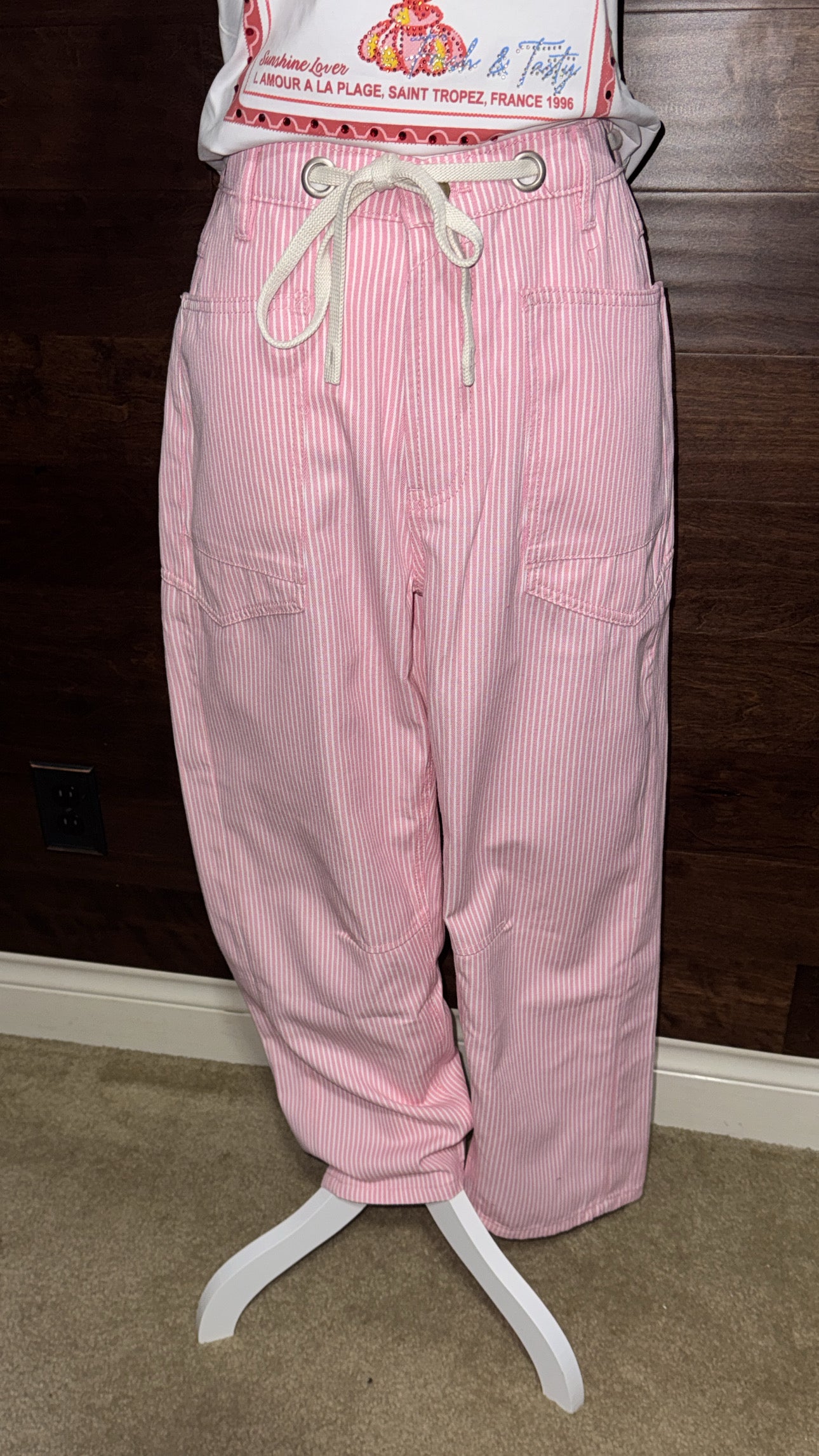 Striped Pattern Pants with Belt