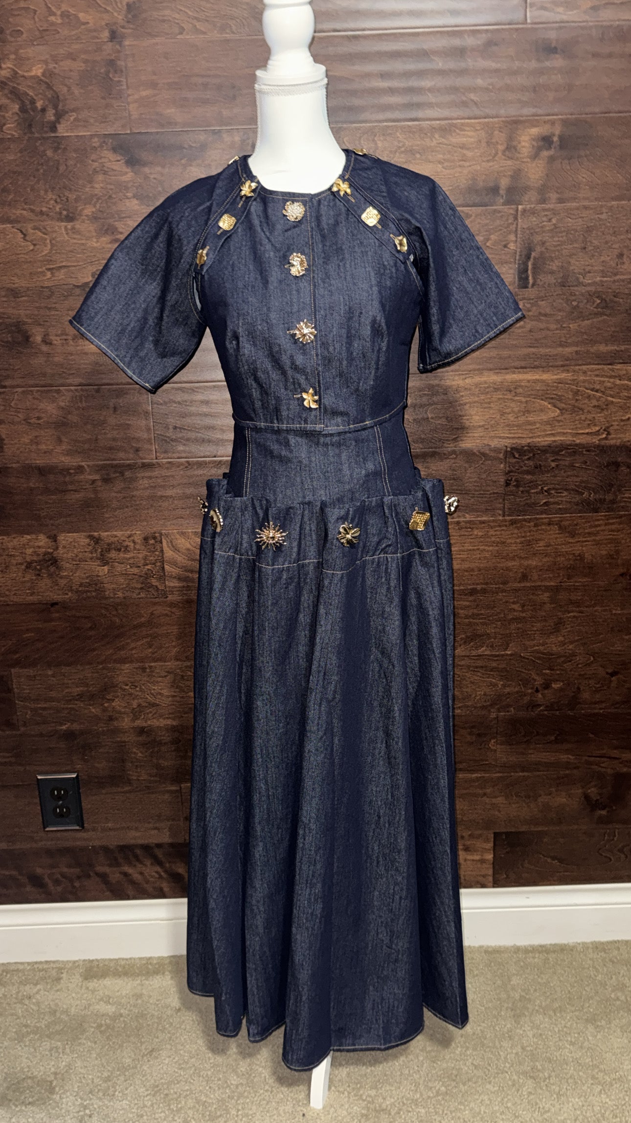 Statement Button Denim Top & Skirt Set