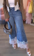 White Lace Blue Jean Pants