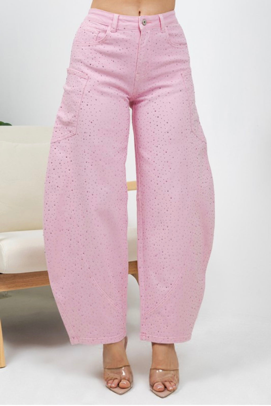 Rhinestone Bubble Jeans- Pink
