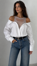 Bedazzled Long Sleeve Blouse- White
