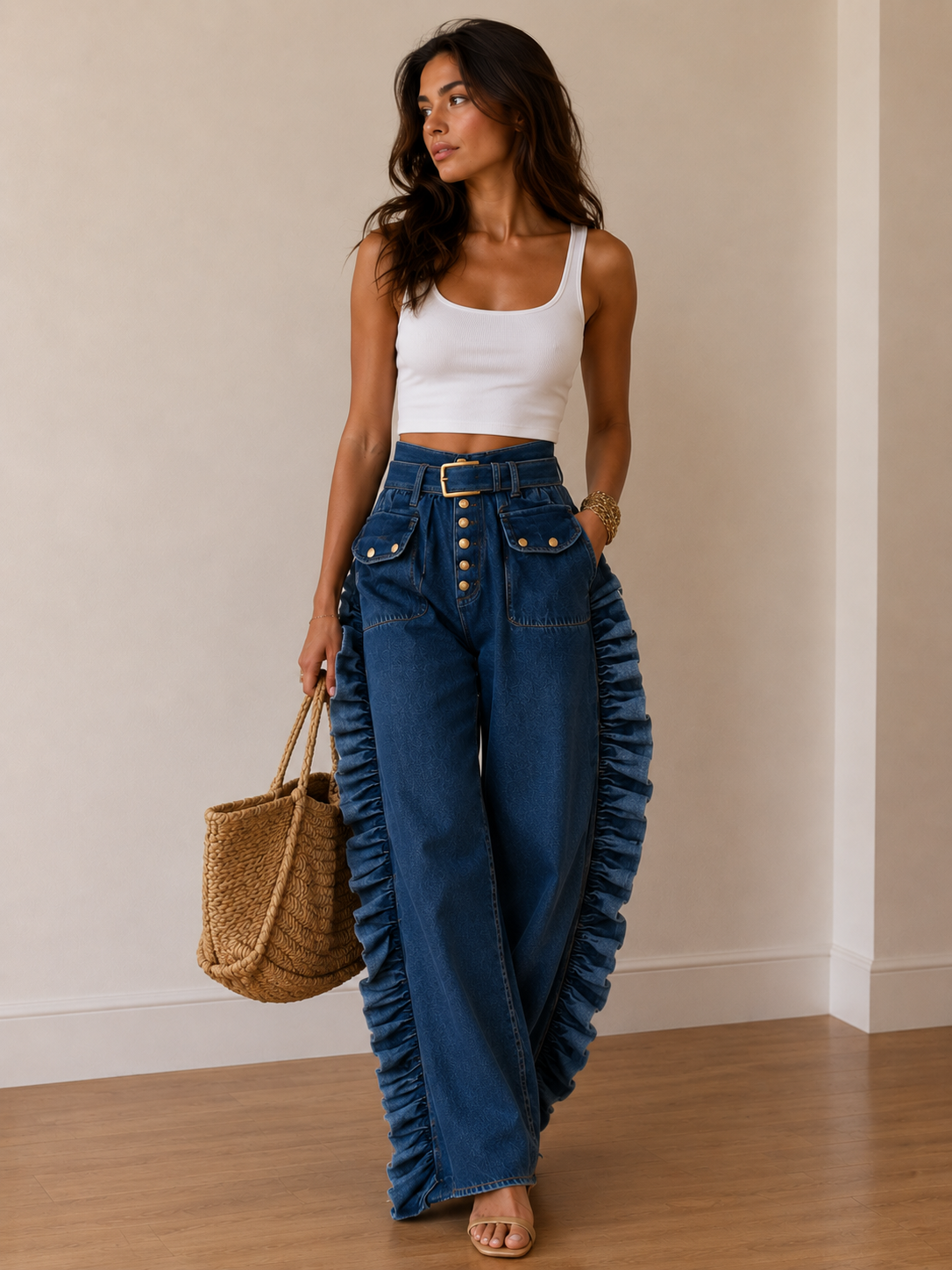 Ruffle Blue Jean Pants