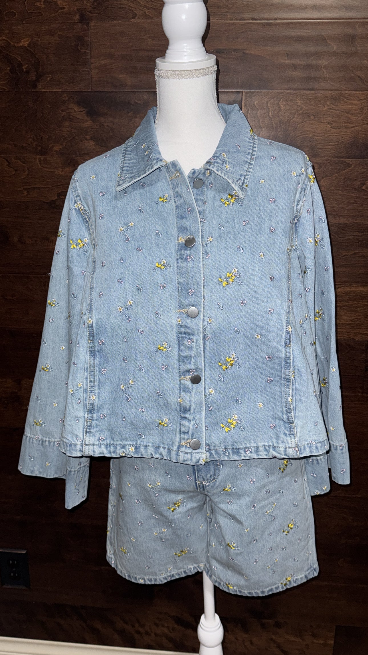 Oversized Flower Embro Jean Jacket