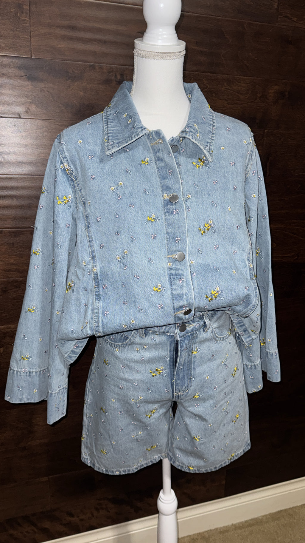 Oversized Flower Embro Jean Jacket