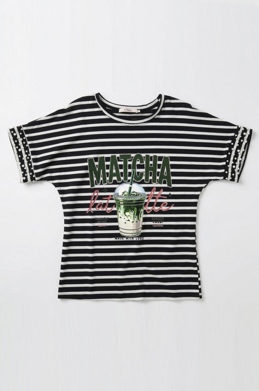 Bedazzled Matcha Latte T-Shirt- Black/White