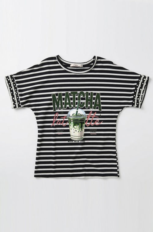 Bedazzled Matcha Latte T-Shirt- Black/White
