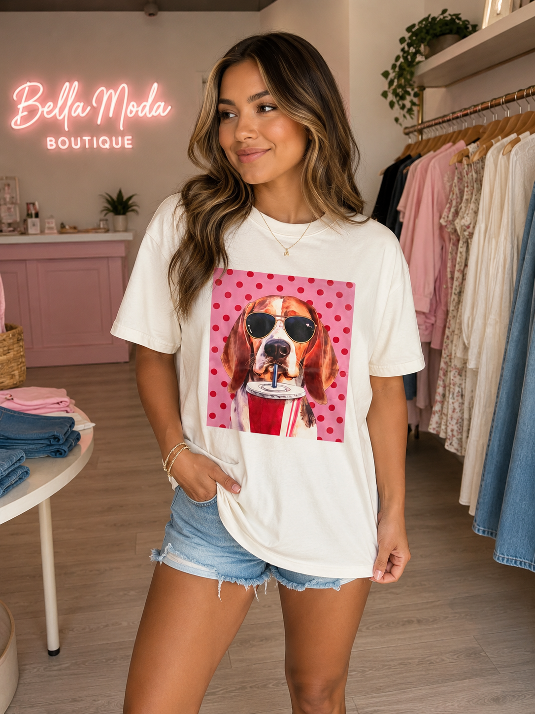 Polka Dot Dog T-Shirt- Pink and Red