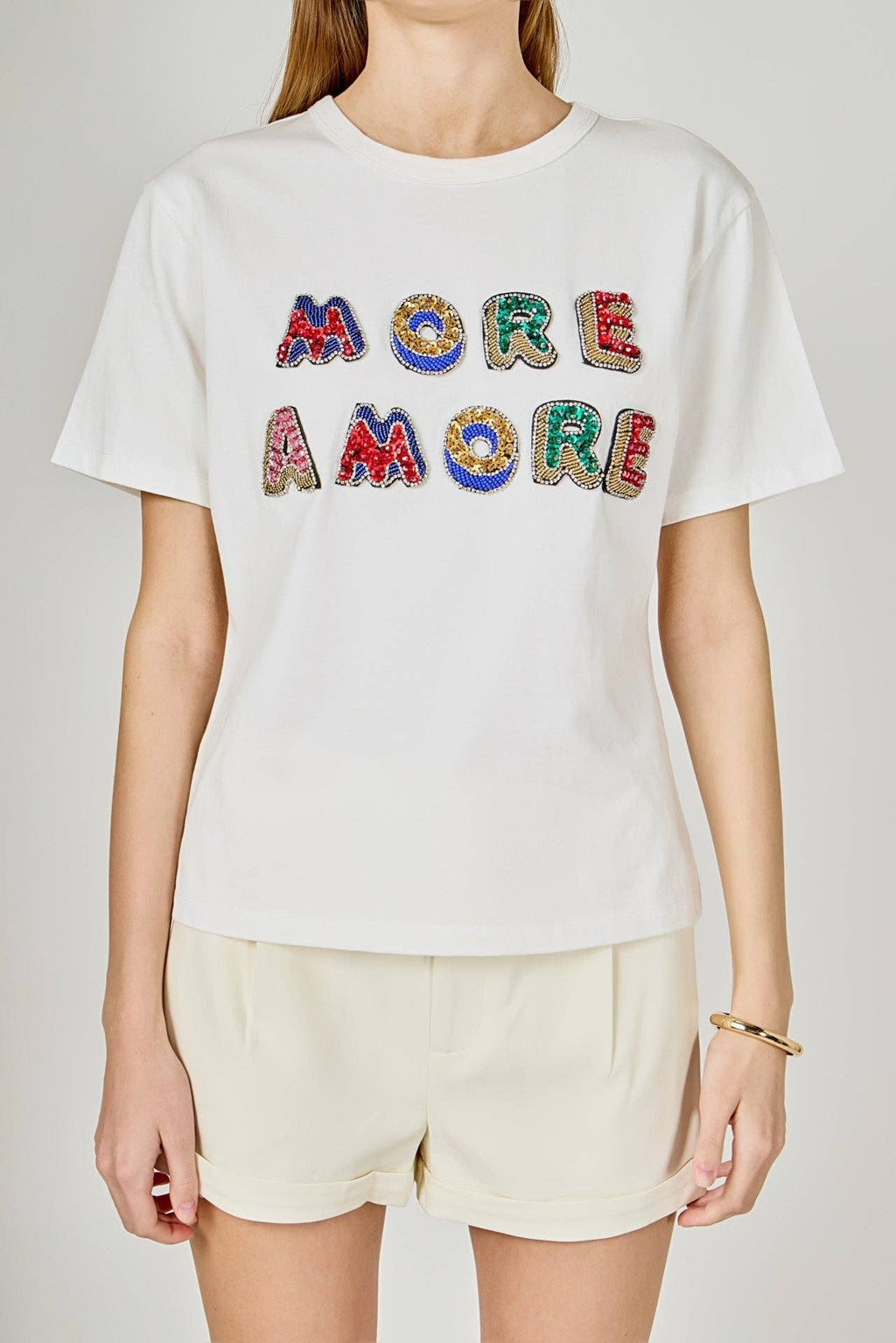 More Amore Embellished T-Shirt: White