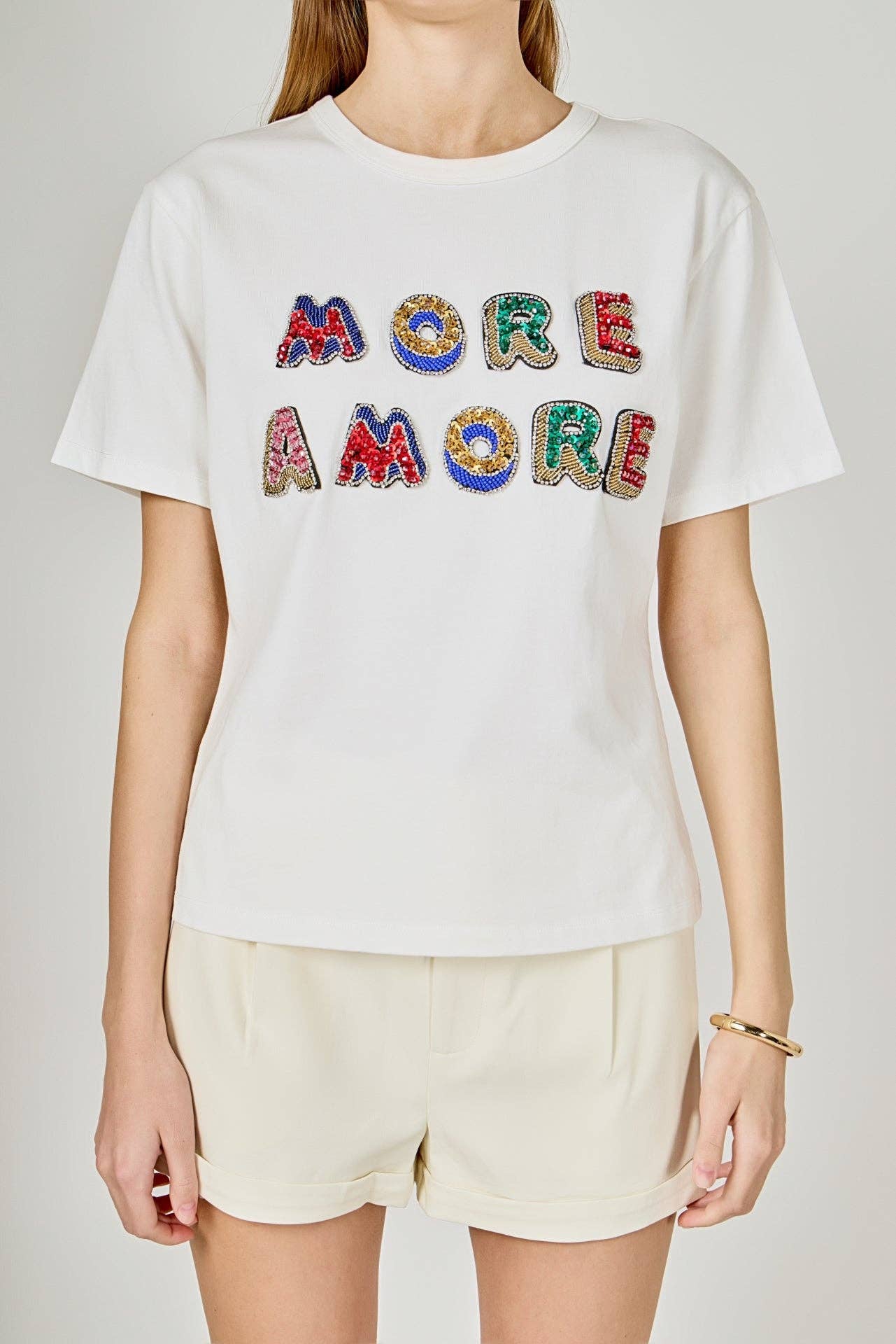 More Amore Embellished T-Shirt: White