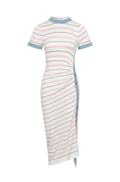 Short Sleeve Knit Dress with Stripe Pattern: Apricot Pink