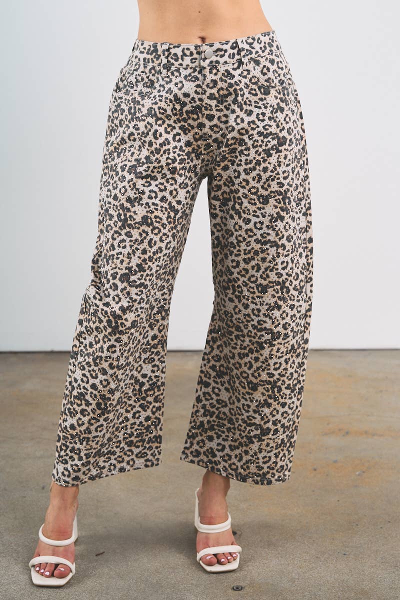 LEOPARD WITH RHINESTONE PANTS: Brown