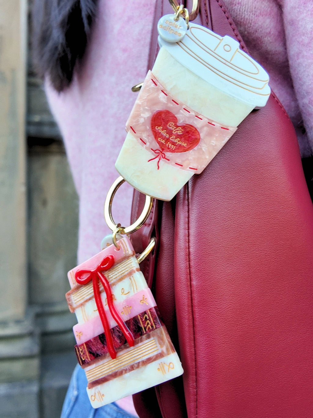 Hand-Painted Cafe Coffee Cup Bag Charm + Keychain