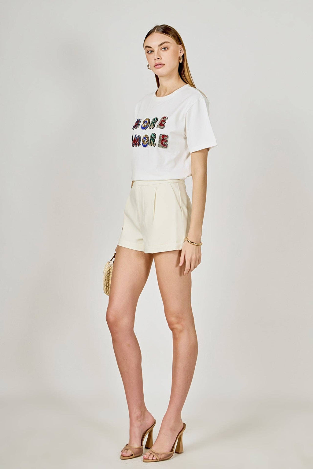 More Amore Embellished T-Shirt: White