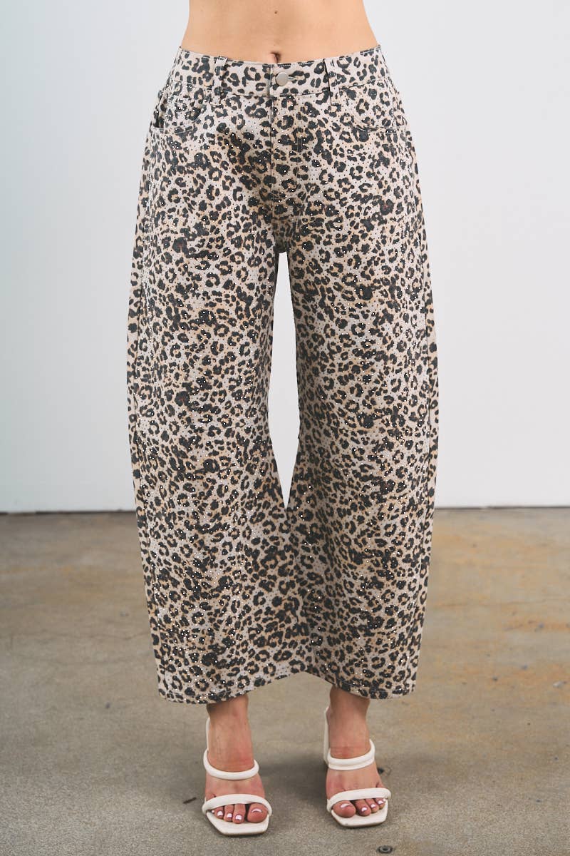 LEOPARD WITH RHINESTONE PANTS: Brown