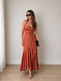 Asymmetrical Maxi Dress: Apricot