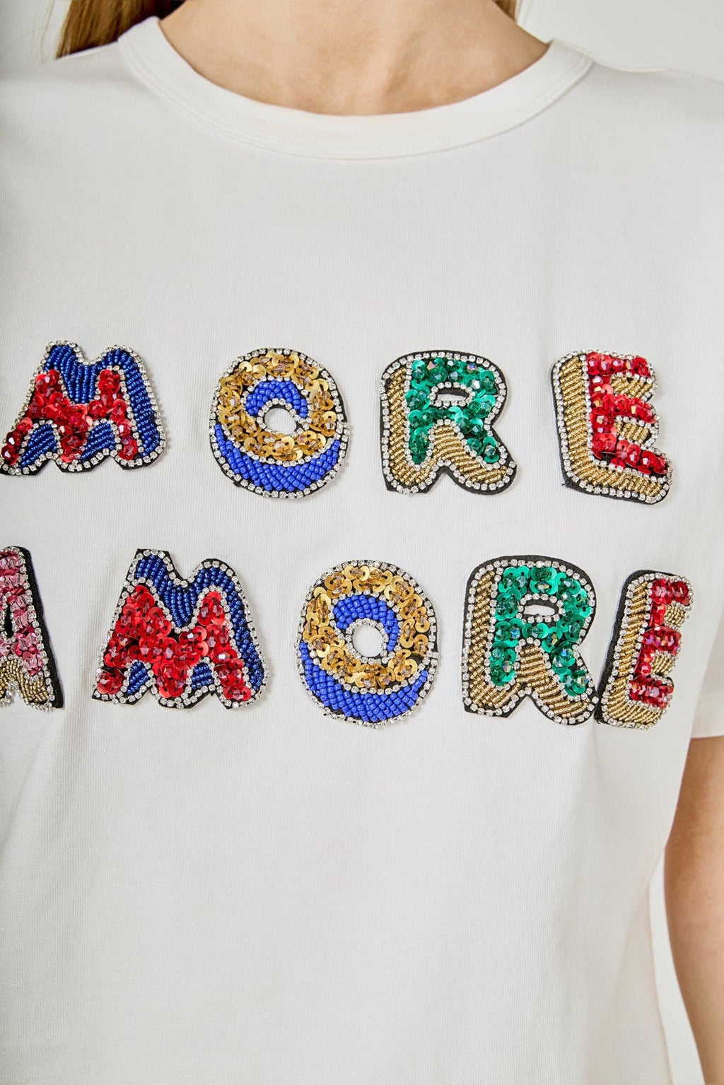 More Amore Embellished T-Shirt: White