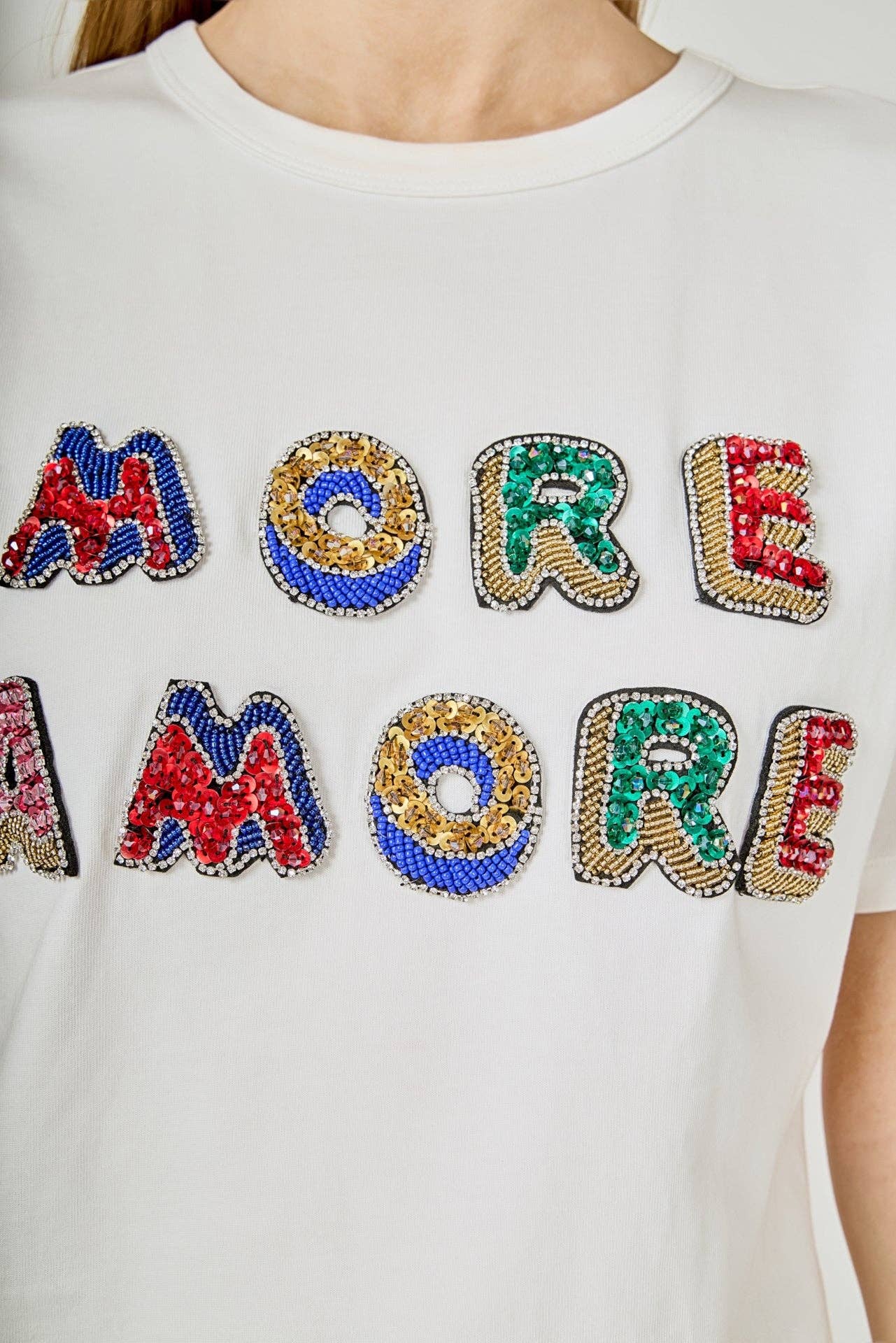 More Amore Embellished T-Shirt: White
