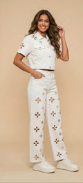 Two Pieces Denim Pants Set White