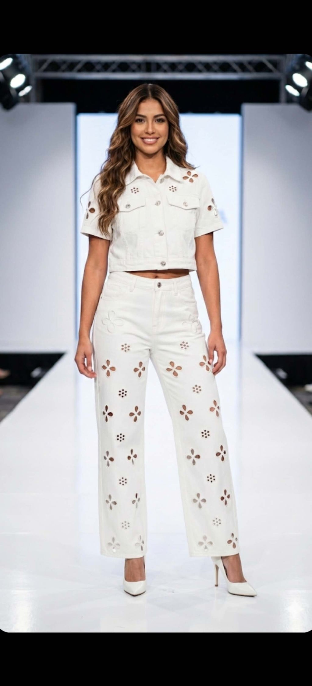 Two Pieces Denim Pants Set White